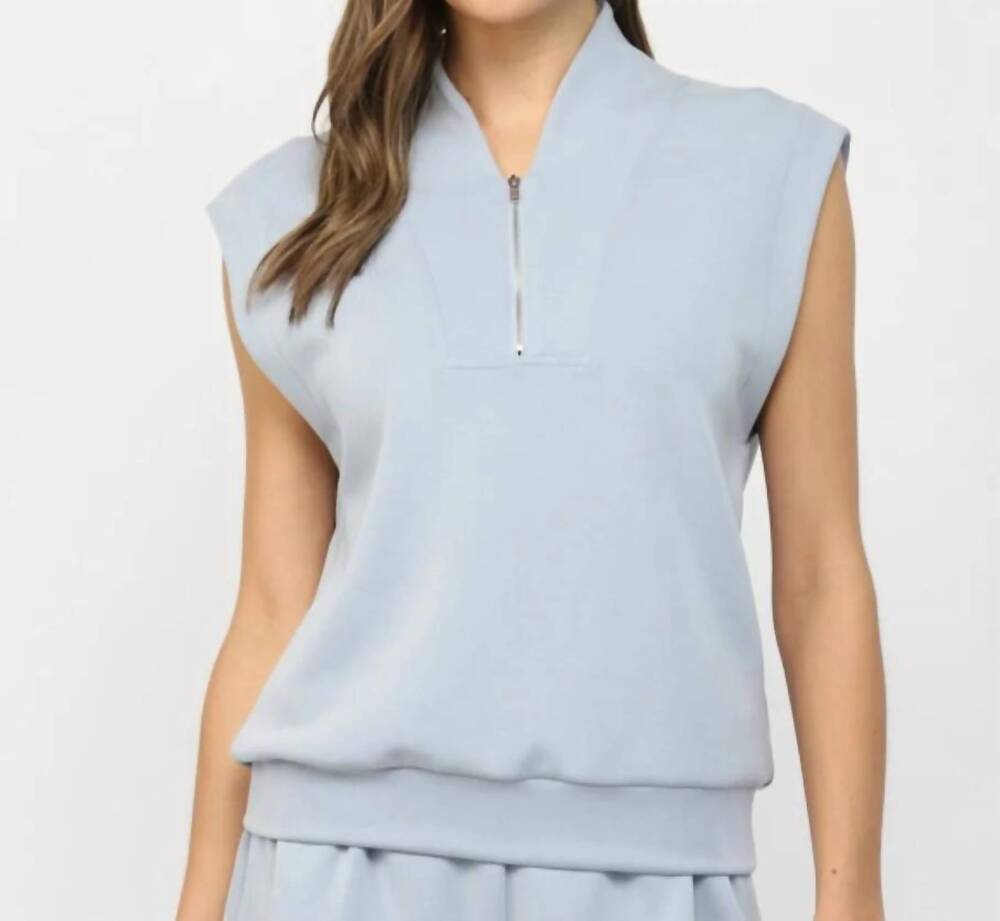 NEW FATE sleeveless zip-up top in dusty blue